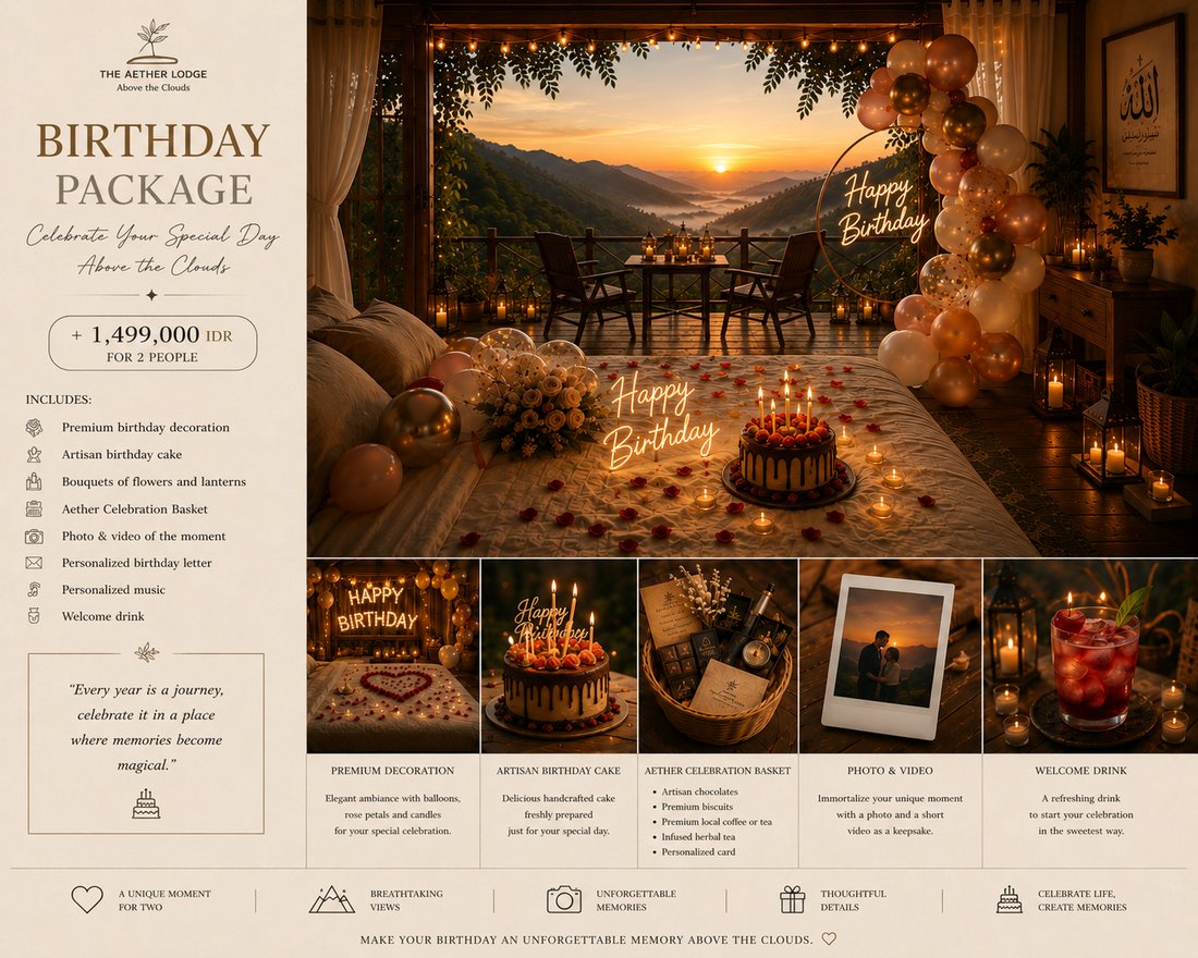 Forfait Anniversaire, brochure française, The Aether Lodge