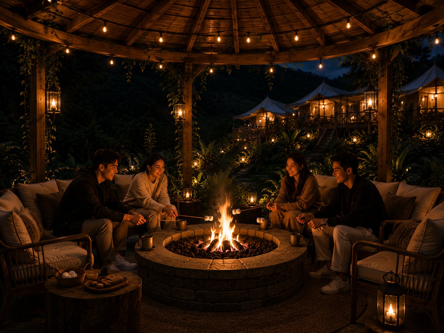 Fire Pit Pavilion, marshmallow roasting, The Aether Lodge