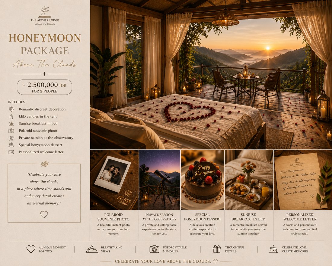 Forfait Lune de Miel, brochure française, The Aether Lodge