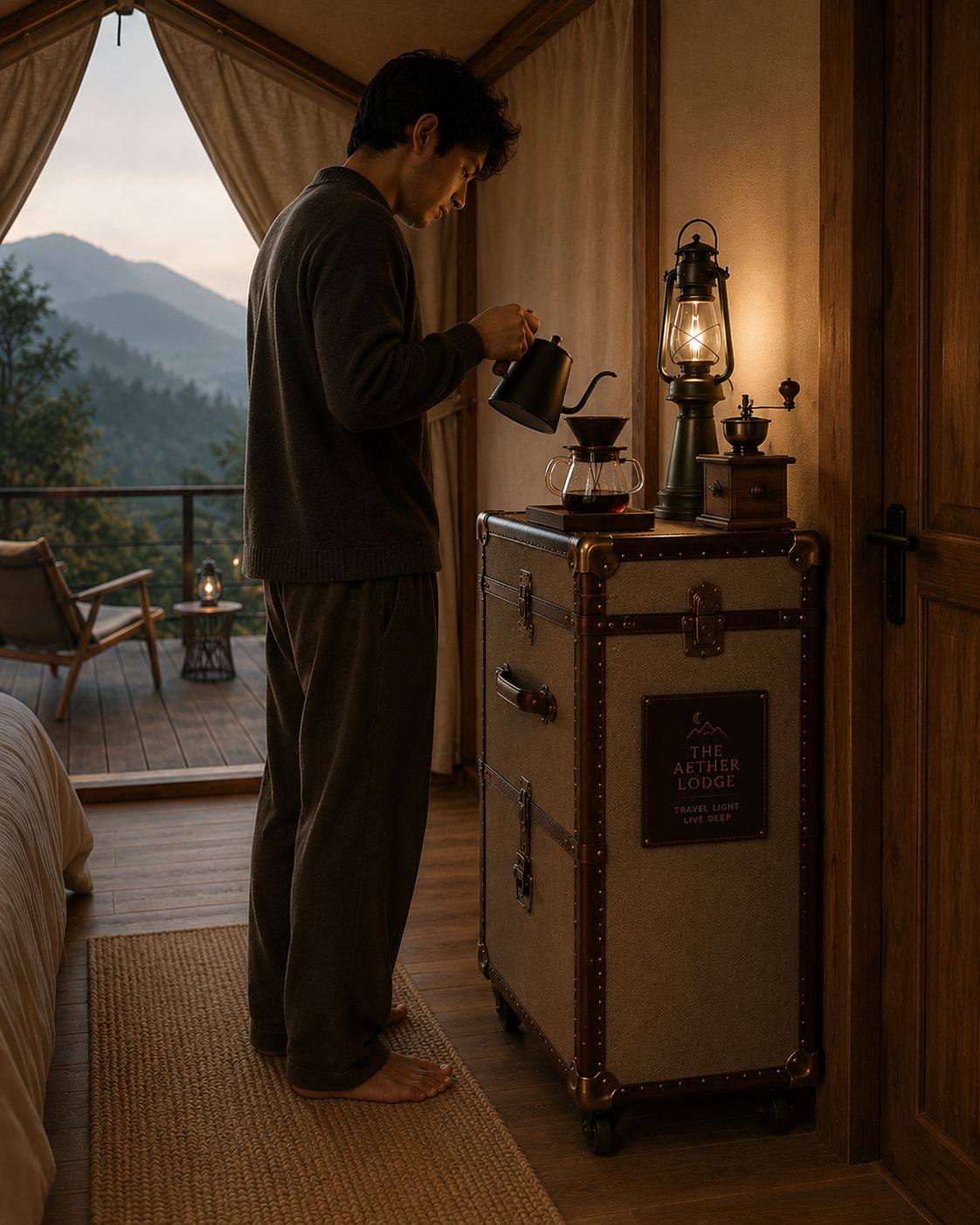 Morning ritual, tent interior, The Aether Lodge