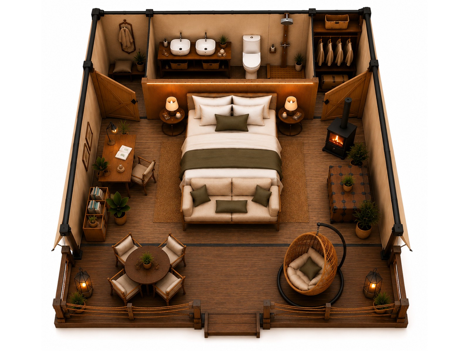 Premium Lodge floor plan — 4.5x5m tent, The Aether Lodge