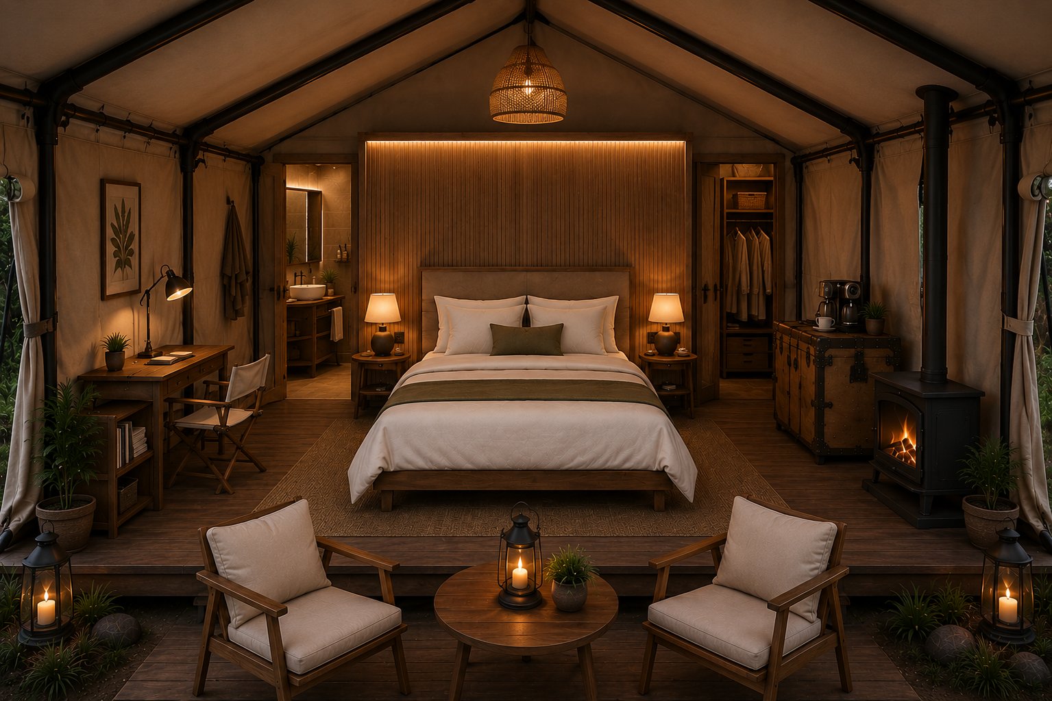Premium Lodge interior, The Aether Lodge glamping resort