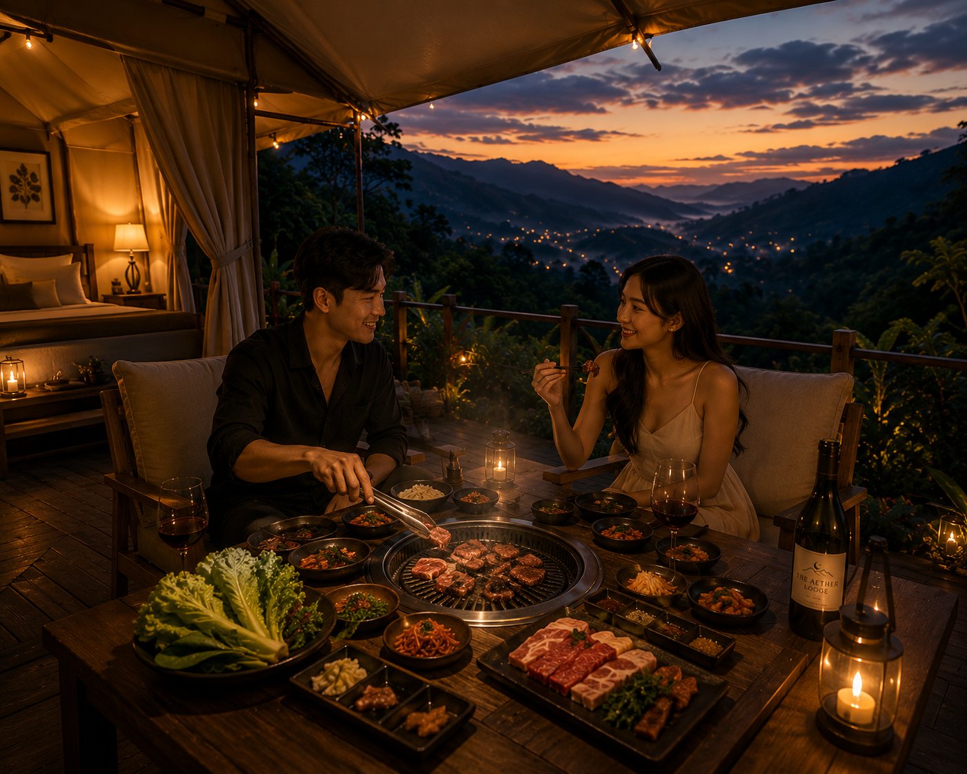 Private BBQ dinner at sunset, The Aether Lodge
