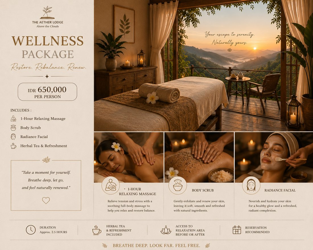 Forfait Bien-Être, brochure française, The Aether Lodge