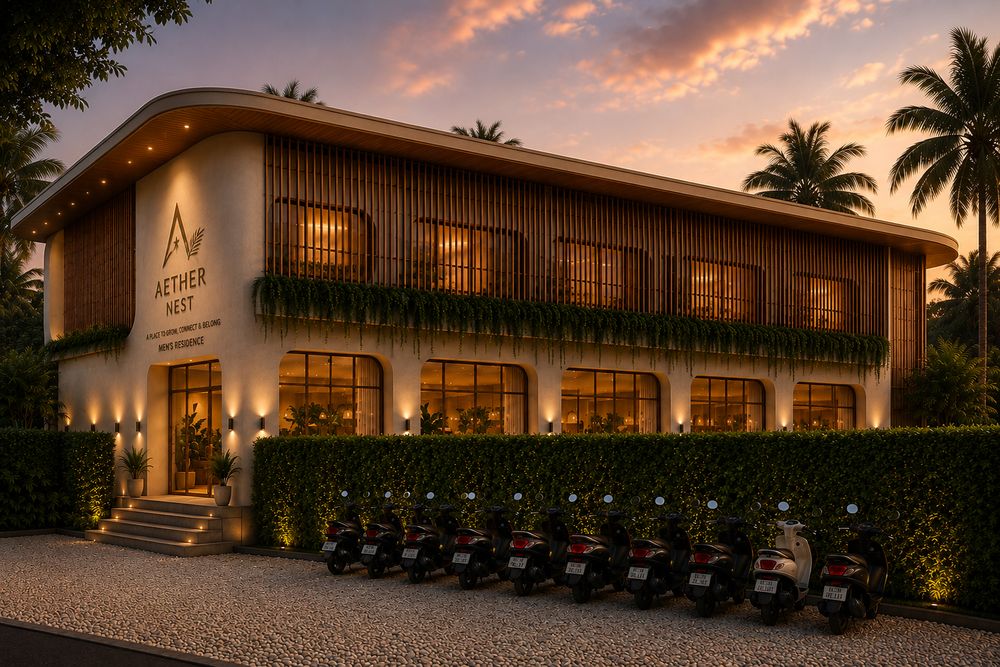 Aether Nest building exterior — women-only co-living residence, South Lombok