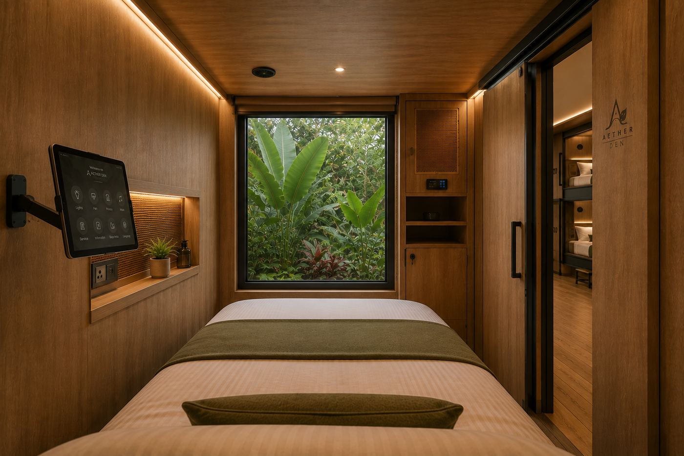 Aether Nest & Aether Den pod interior — stacked double pod configuration