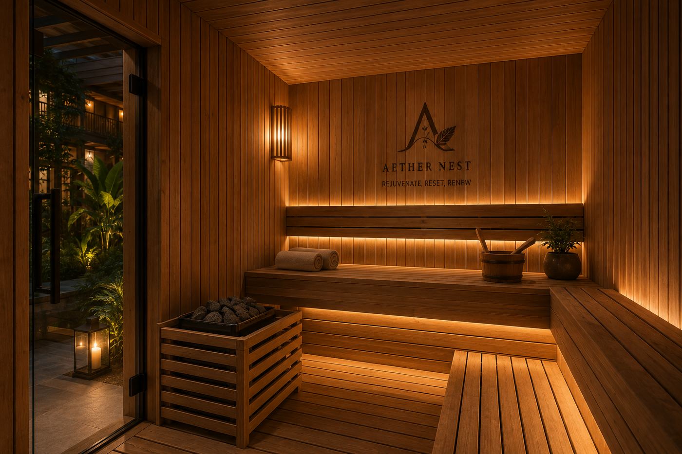 Aether Nest sauna pavilion, South Lombok wellness co-living residence