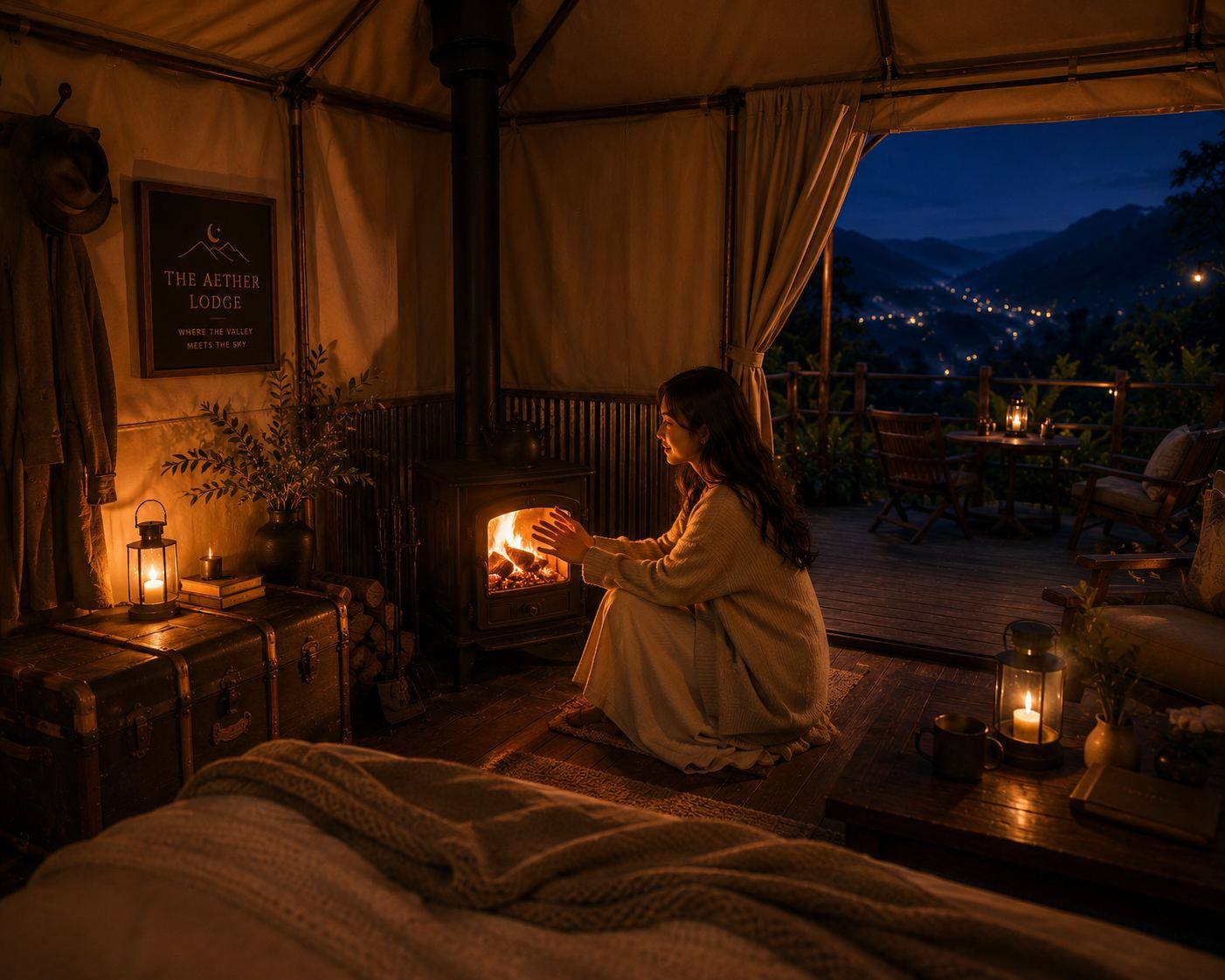 Tent interior, solid wood