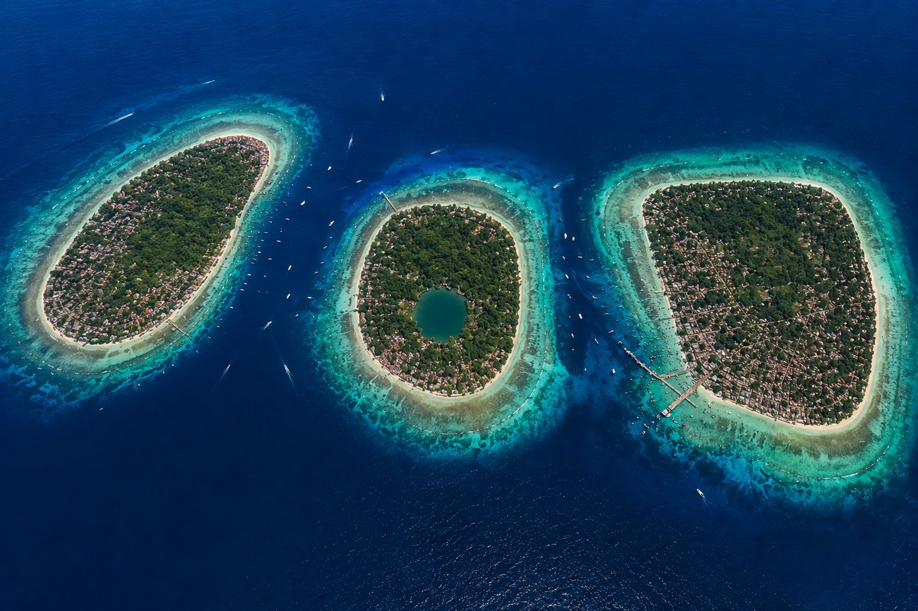 Gili Islands aerial view, near South Lombok, Indonesia